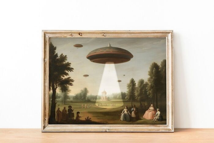 It's Tea Time With A Twist When Flying Saucers Hover Over Scenic Hills – Give Your Guests Something To Giggle About With This UFO-Themed Printable Wall Art.