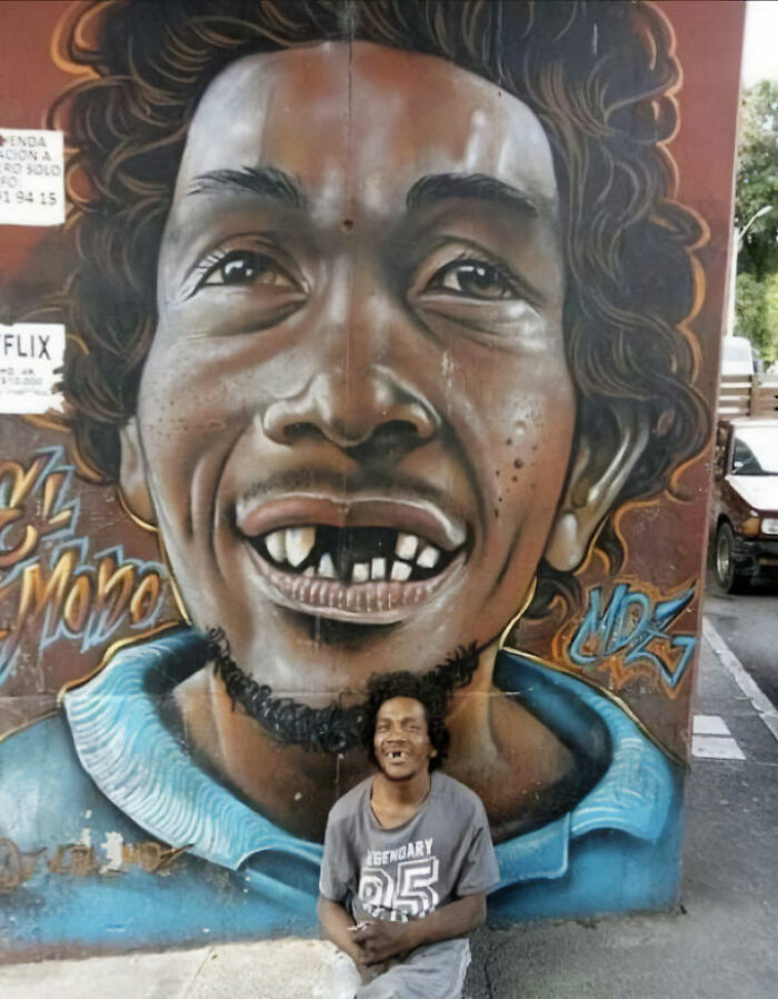 An Artist Surprised A Man With A Mural Where He Loves To Sit