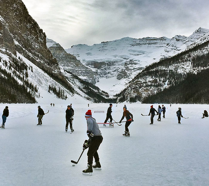 Pond Hockey At Lake Louise, Alberta, Canada