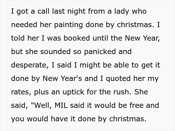 Artist Learns MIL Gave Her Services As A Present To Her Friends Without Her Consent