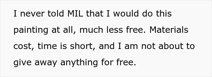 Artist Learns MIL Gave Her Services As A Present To Her Friends Without Her Consent