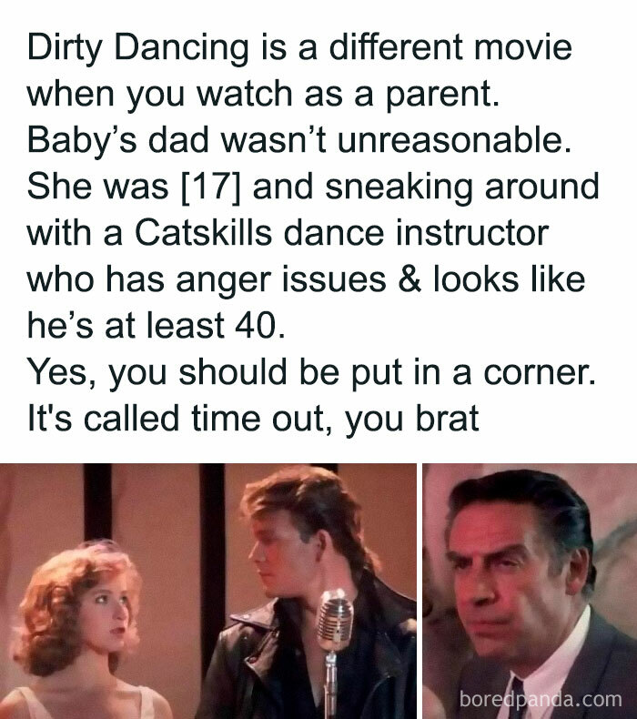 Text meme about the movie Dirty Dancing with nostalgic references from the ’80s and ’90s pics and memes.
