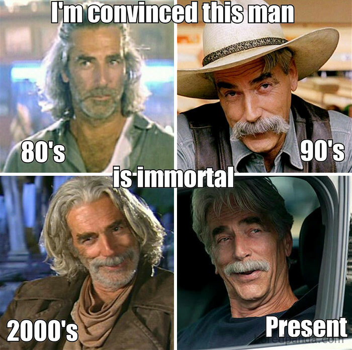 Collage of a man from the 80s, 90s, 2000s, and present day showing nostalgic pics and memes from the 80s and 90s.