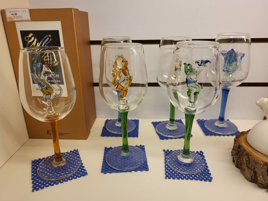 These Wine Glasses I Found In A Shop In Taiwan. Imagine Having Red Wine Dry In It And Having To Get It Off