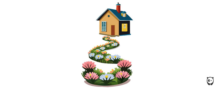 illustration of the house with a pathway from osteospermum flowers illustration of the house with a pathway from osteospermum flowers