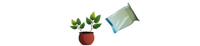 Illustration of the pot with plant near a plastic bag Illustration of the pot with plant near a plastic bag