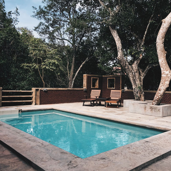 A plunge pool in a yard