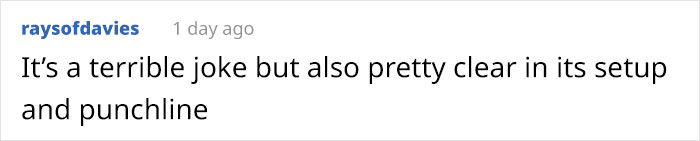 Screenshot of a comment discussing the clarity of a joke's setup and punchline.