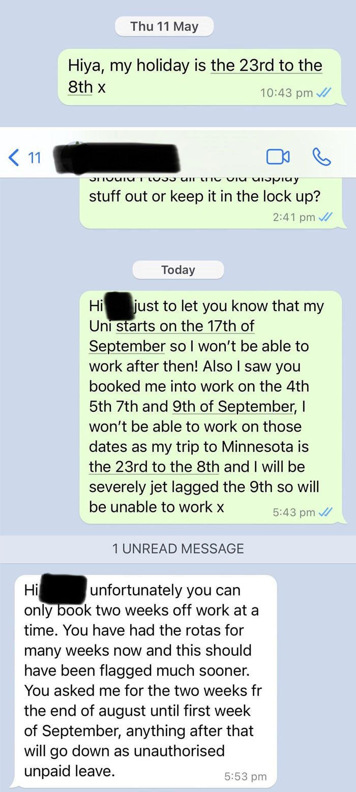 My Boss Accepted My Holiday Only To Change Her Mind A Month Later