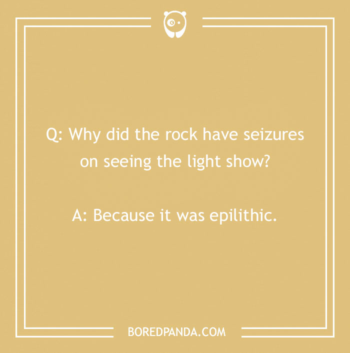 Rock joke with question and punchline about seizures and light shows.