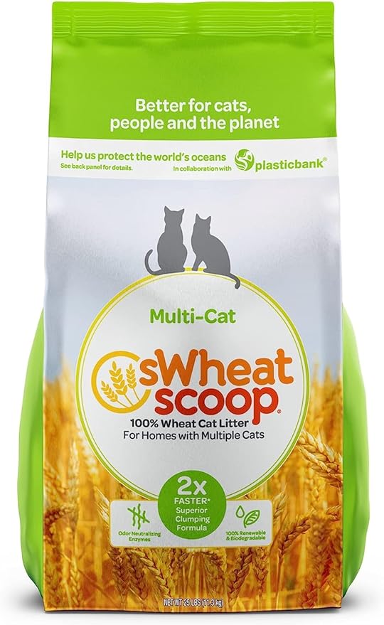 sWheat Scoop cat litter package featuring a natural wheat formula for multi-cat homes. sWheat Scoop cat litter package featuring a natural wheat formula for multi-cat homes.