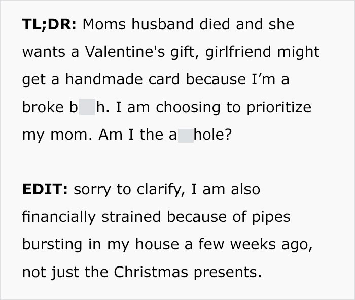 Guy Asks If He&rsquo;d Be A Jerk To Spend Valentine&rsquo;s With Mom Instead Of GF, Gets A Reality Check