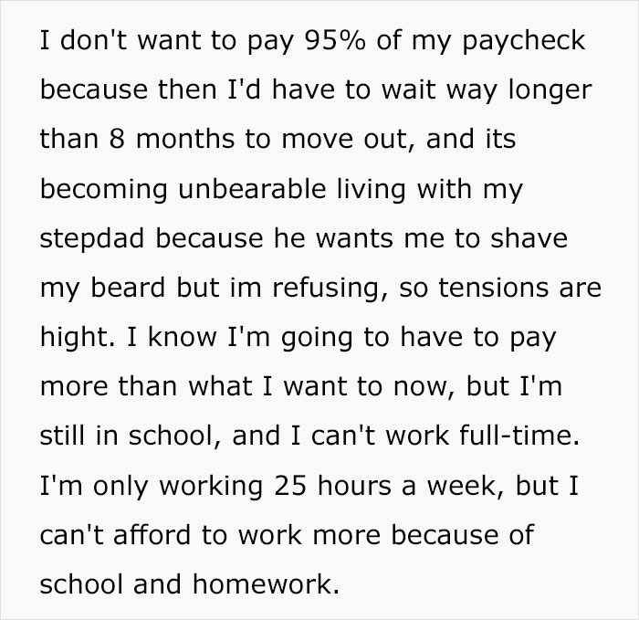 Teen Refuses To Give Up 95% Of His Paycheck As Rent, Parents Are Furious