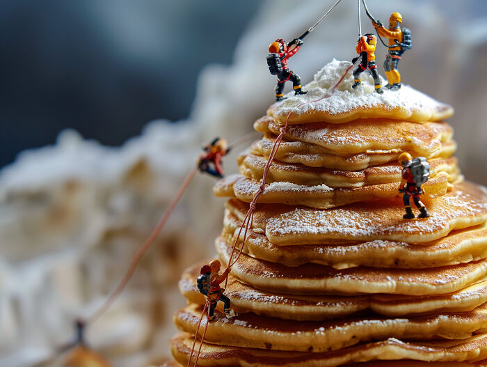 Mini Climbers In Full Gear Taking On A Sugary Peak