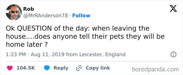 Funny post about telling pets you'll be home later, shared by popular Instagram user.