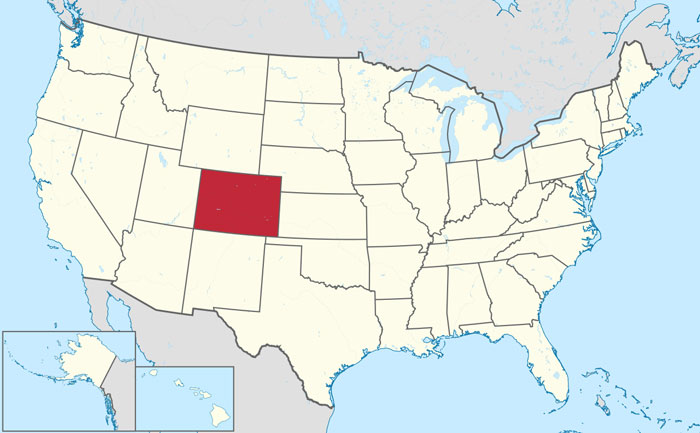 Map of the United States highlighting Colorado in red, related to weird and fun facts shared online.