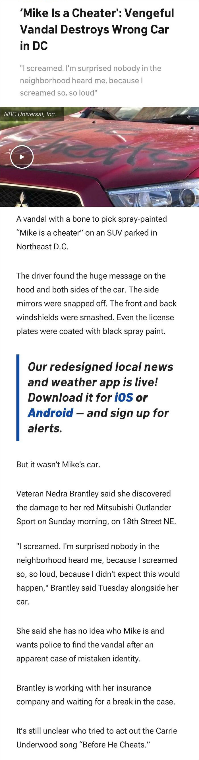 Vengeful Vandal Destroys Wrong Car