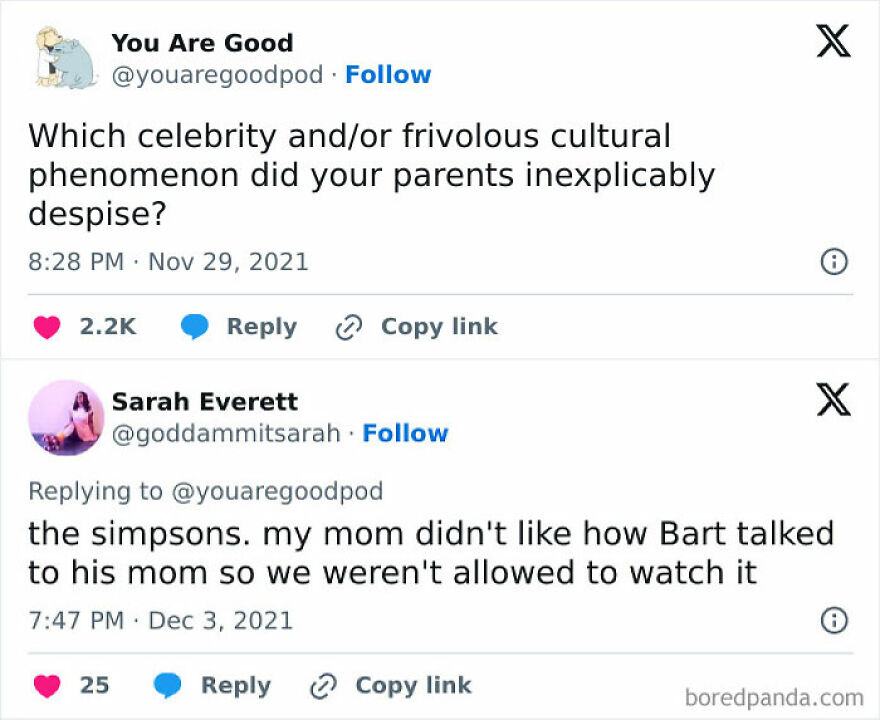 Love This Question @youaregoodpod . My Mom Used To Read Books Out Loud To The Whole Family Every Night. My Dad, My Little Brother And I Dutifully Gathered Around In The Living Room Every Night And Listened To Her Read Harry Potter To Us. We Were Old Enough That We Could Have Read It On Our Own, But Listening To Her Character Voices And Attempts At British Accents Was A Nightly Tradition That I *loved*. We Made It Through Book Four Before My Dad Announced That Harry Potter Would No Longer Be A "Family Book" Because He Didn't Like Harry's Attitude. Harry Was An Obnoxious Entitled Little Brat With No Respect For His Teachers Who Just Walked Around Thinking He Was Better Than Everyone Else. @youaregoodpod Twitter/ Goddammitsarah @caroljsroth @marawilson @sydbattle Twitter/ Msmacb @kraysaulis @thetelltalememe @justincousson @alybensmi @pat_jk_white Twitter/ Typicrobots