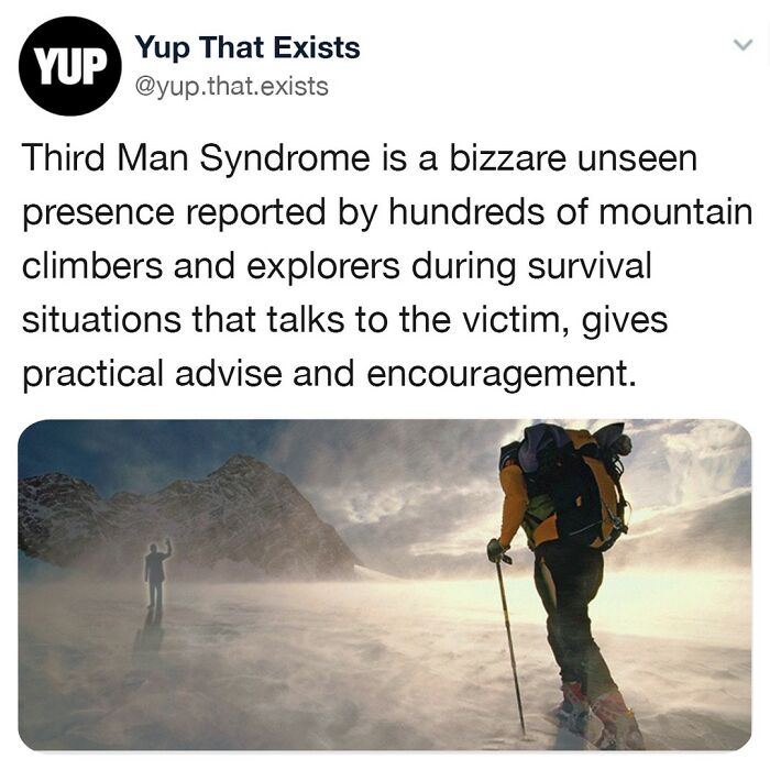 Mountain climber encountering a mysterious presence known as Third Man Syndrome during a survival situation, weird but real phenomenon.