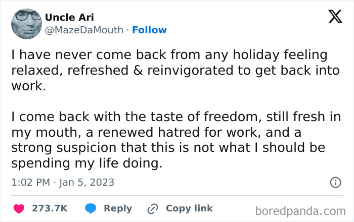 Screenshot of a tweet expressing burnout and disillusionment from hustle culture and the struggle to balance work and life.