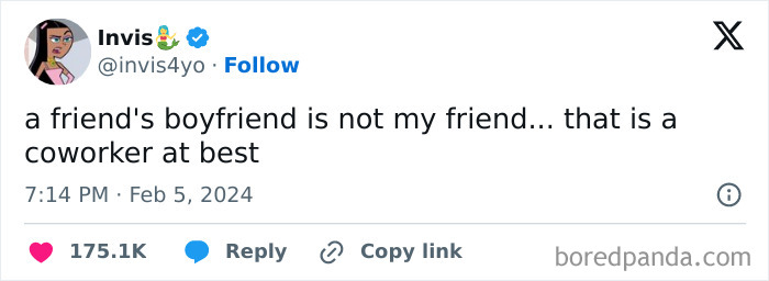 A Meme Queen post humorously describes a friend's boyfriend as a coworker.