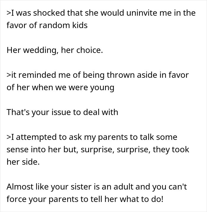 Woman Seeks Support After Being “Uninvited” From Sister’s Wedding, Gets Dragged Instead Woman Seeks Support After Being “Uninvited” From Sister’s Wedding, Gets Dragged Instead