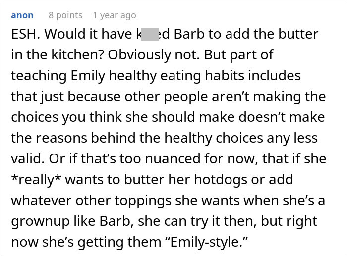 Woman Asks SIL To Stop Putting Butter On Her Food In Front Of Her Daughter