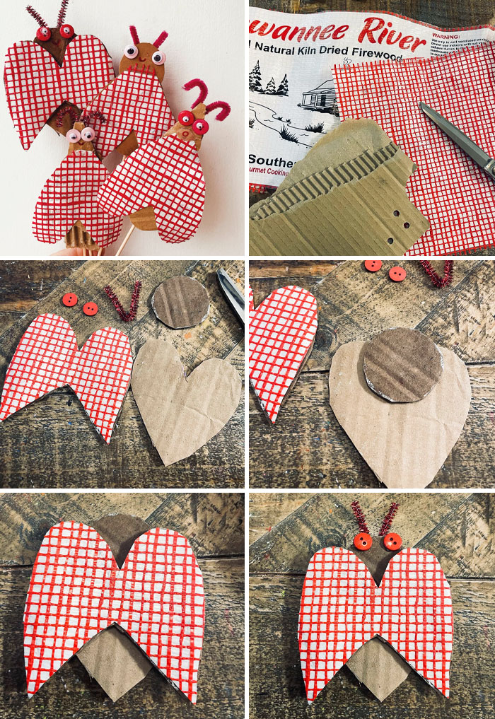 Love Bugs Made With Cardboard, Packaging Mesh, Pipe Cleaners, Buttons, And Googly Eyes