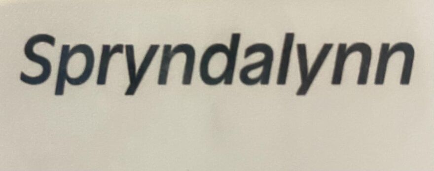 Text displaying an unfortunate child name "Spryndalynn" with a humorous touch.