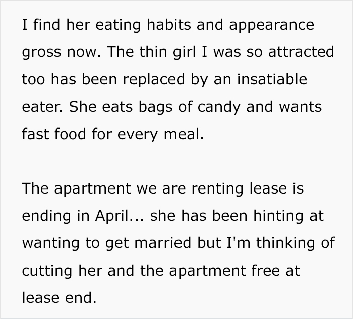 Man Debates Breaking Up: &ldquo;The Thin Girl I Was Attracted To Was Replaced By An Insatiable Blob&rdquo;