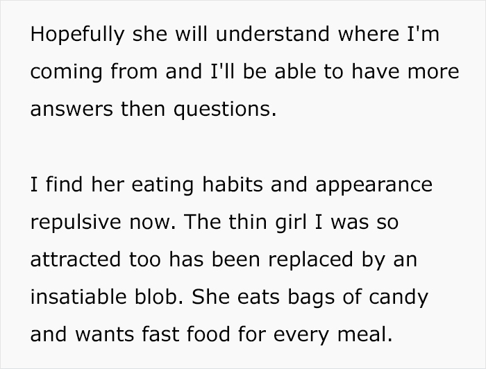 Man Debates Breaking Up: &ldquo;The Thin Girl I Was Attracted To Was Replaced By An Insatiable Blob&rdquo;