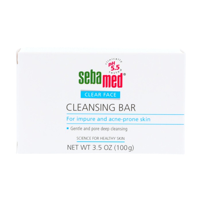 Sebamed Clear Face Cleansing Bar for acne-prone skin, gentle pore deep cleansing by top beauty brands in 2024.