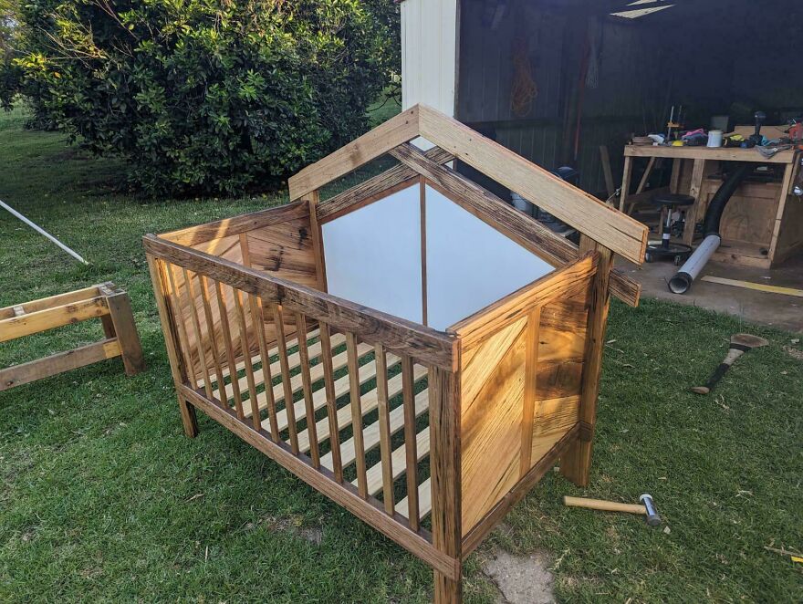 My Husband Made Our Daughter's Cot Using Our Wedding Arch For The Back!