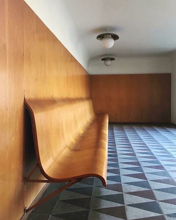 Waiting Room Wood Panel Bench (X-Post From R/Oddlysatisfying)