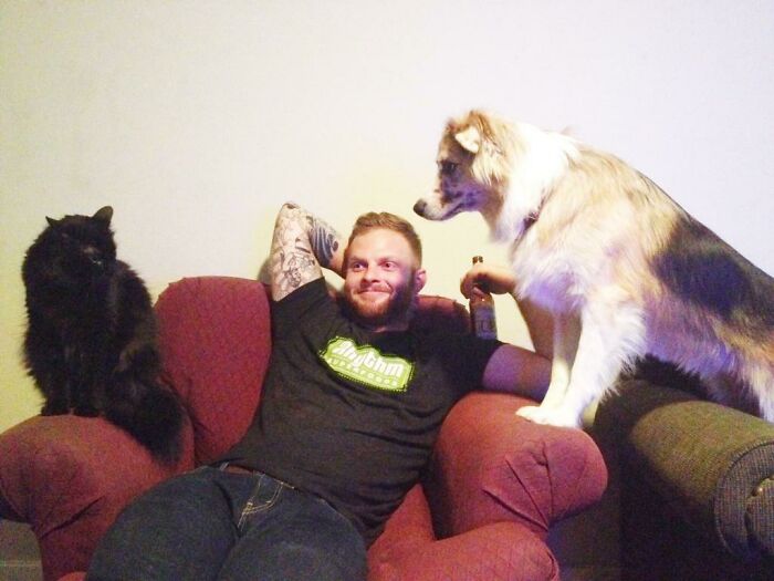 I Started Dating A Girl With A Dog. I Have A Cat. We Decided It Was Time To Introduce Them. This Is Me Just Before Being Caught In Violent Crossfire