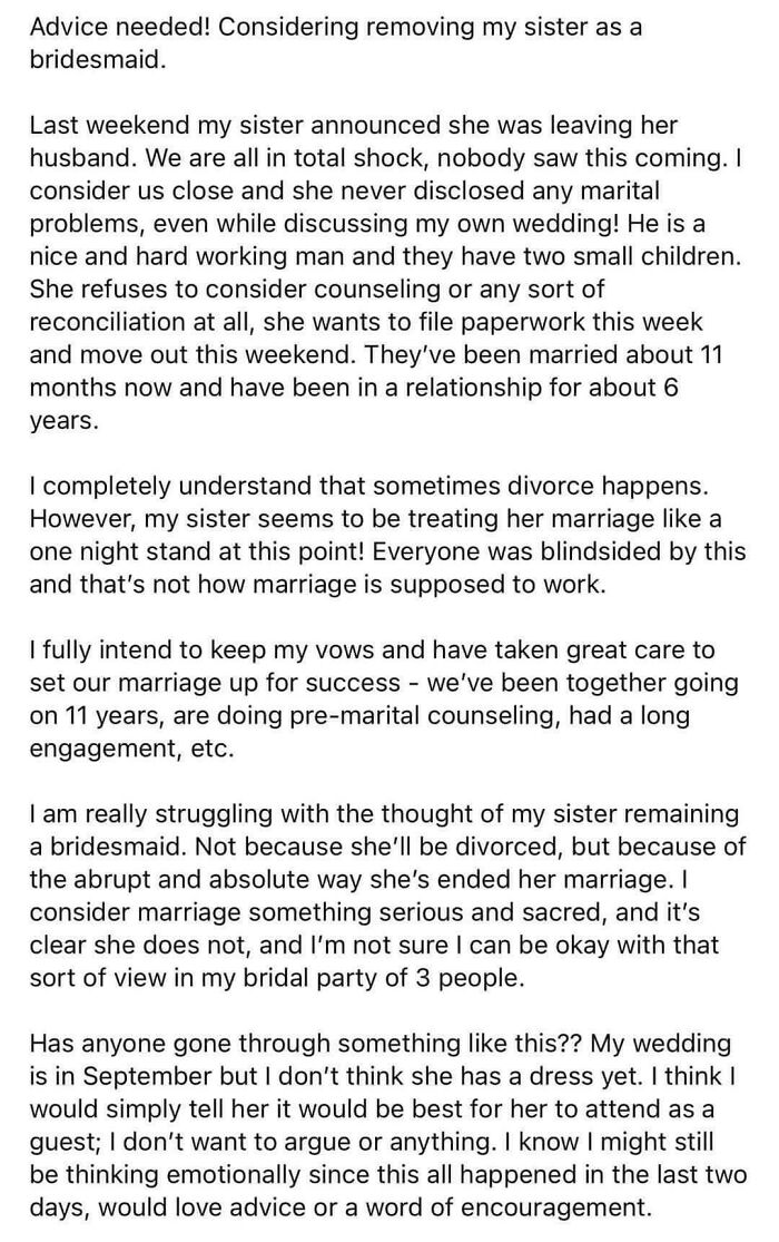 Marriage Cannot Succeed Unless The Entire Bridal Party Views Marriage As "Serious And Sacred"