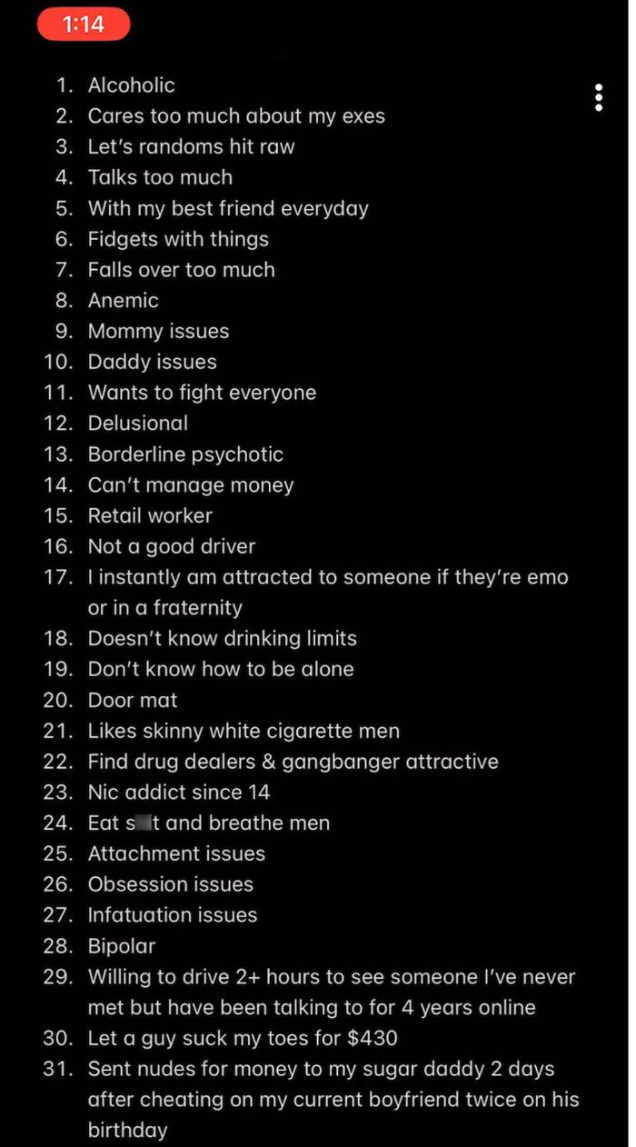 We Spoke For About A Week When I Asked Her What Red Flags She Has.. Here’s The Note She Sent Me 🚩