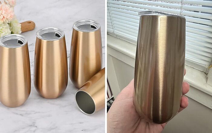 Elevate Your Celebration With The 4 Pack Stemless Golden Champagne Tumblers!