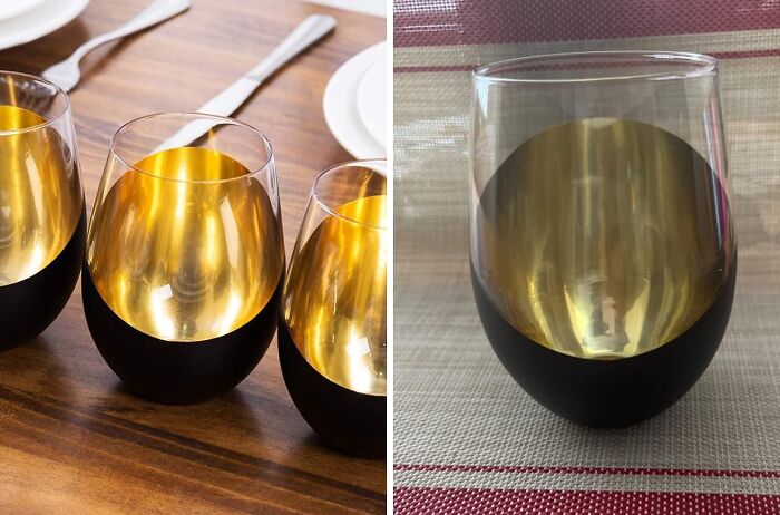  MyGift Matte Black & Gold Stemless Wine Glass Set Of 4: Where Elegance Meets Style In Every Sip!