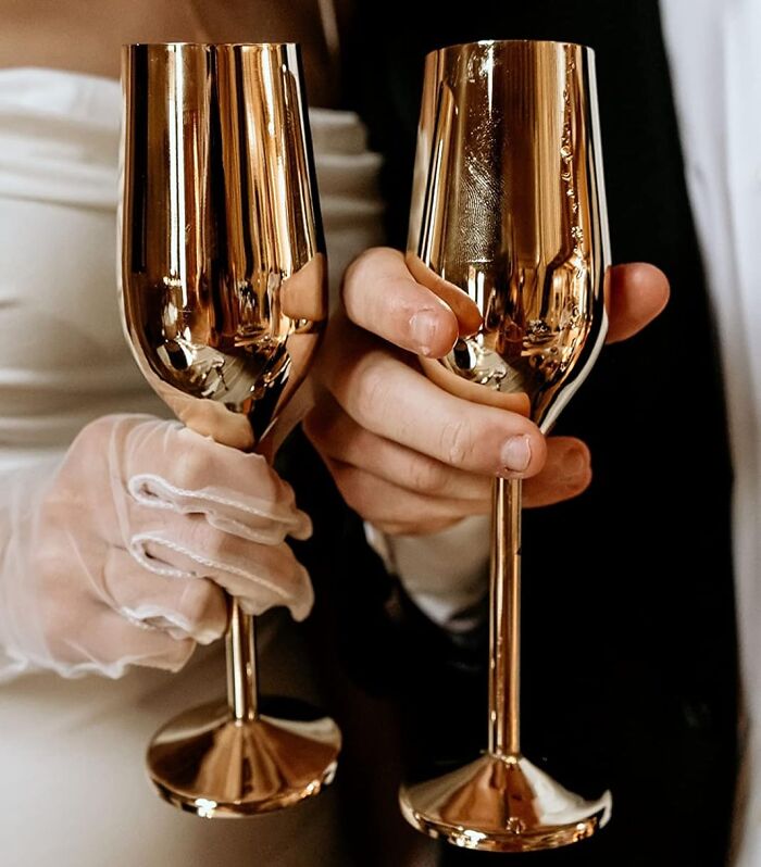 Experience Luxury With VERISA Stainless Steel Gold Champagne Flutes: Elevate Every Celebration In Style!