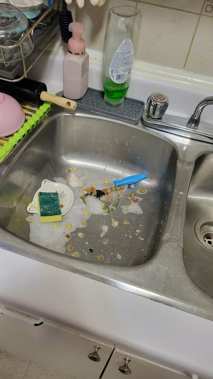 My Roommate Dumped An Entire Salad Down My Sink, So I Pulled As Much As I Could Out, Put It In Her Sink Since I'm Not Cleaning Up Her Mess