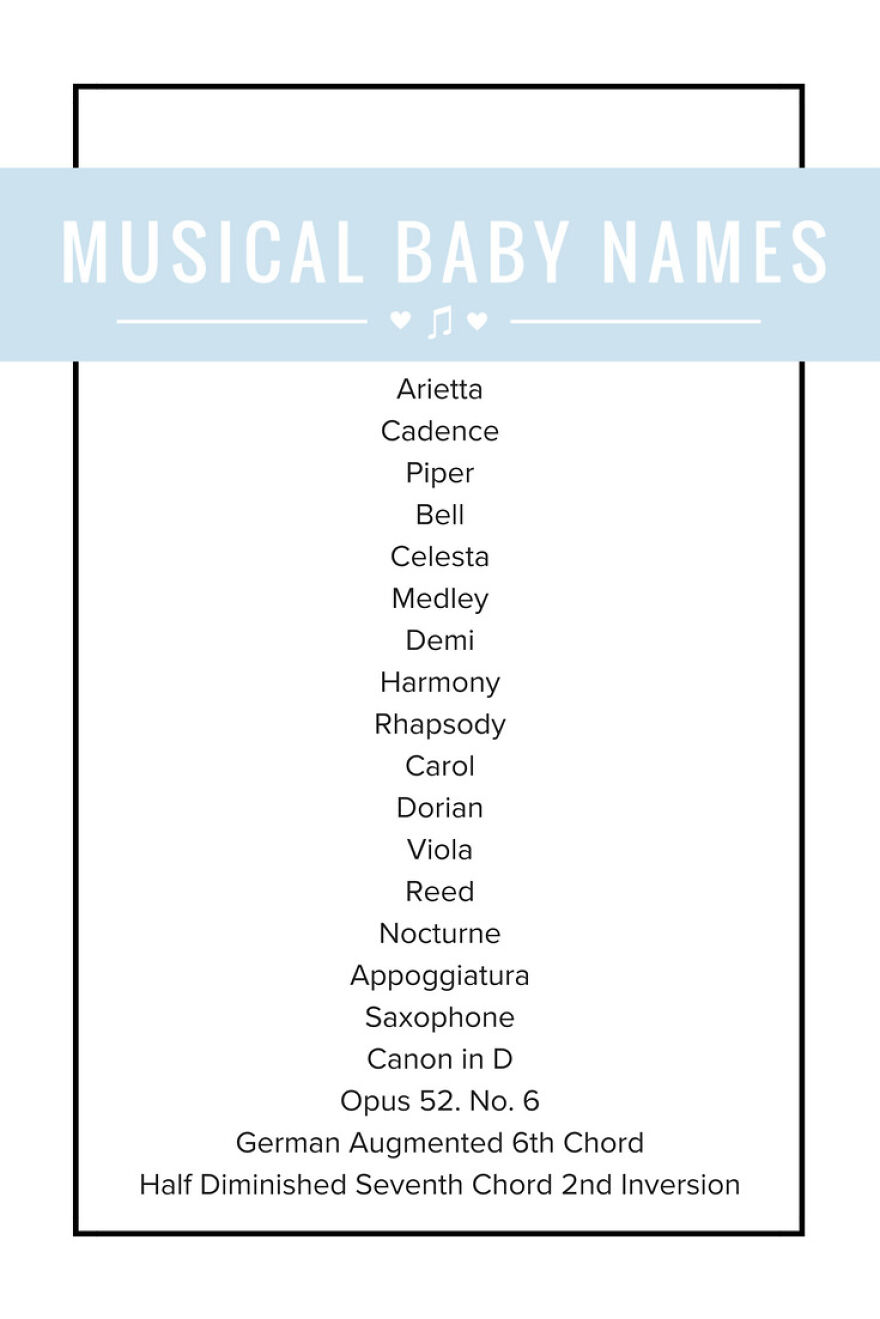 List of musical baby names with hilariously unfortunate possibilities.