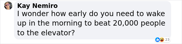 Comment about waking early to beat 20,000 people to the elevator in a large Chinese dystopian apartment building.