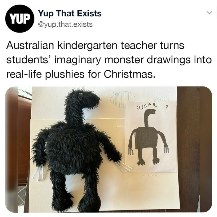 Australian teacher creates real-life plushies from students’ imaginary monster drawings, showcasing weird but very real creations.