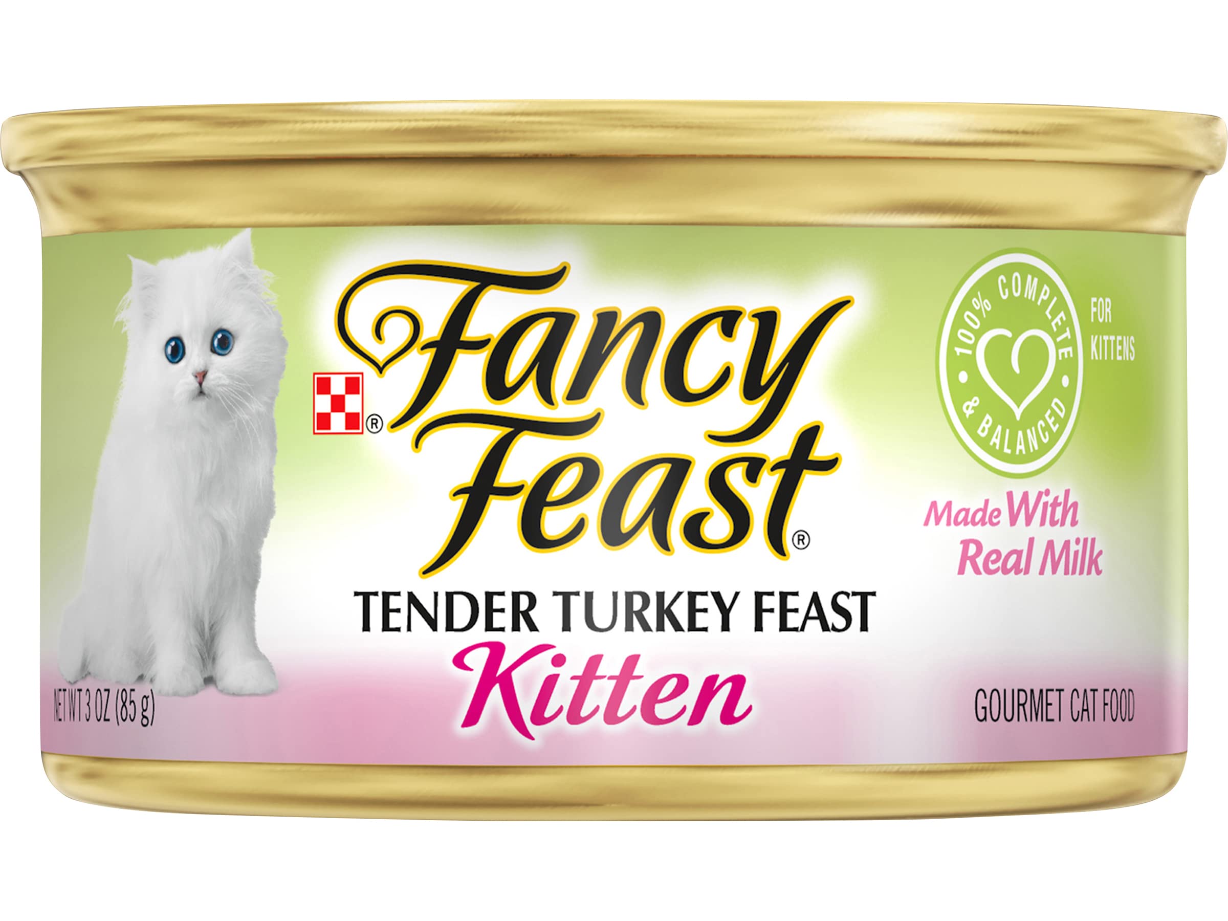 Fancy Feast Tender Turkey Feast cat food can for indoor cats.