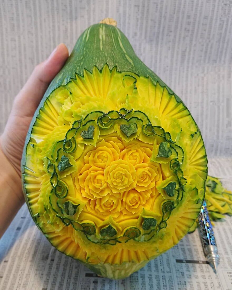 Gaku Carving, A Food Carving Artist, Changes Vegetables And Fruits Into Surprising Artworks (New Pics)