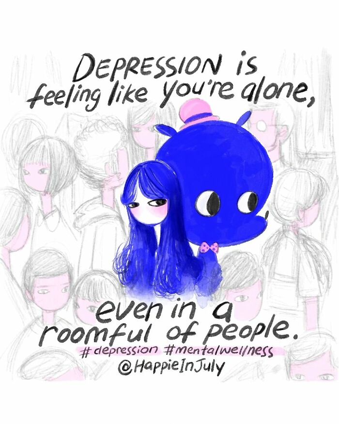 I Created A Webcomic About A Depression Named Happie And A Girl Named July, And How They Learn To Live With Each Other