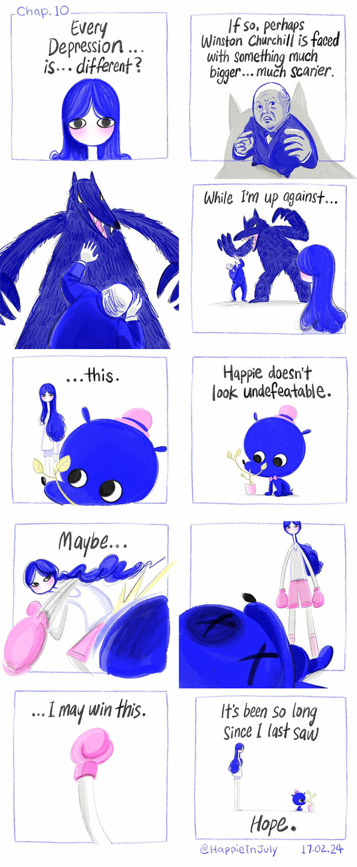 I Created A Webcomic About A Depression Named Happie And A Girl Named July, And How They Learn To Live With Each Other