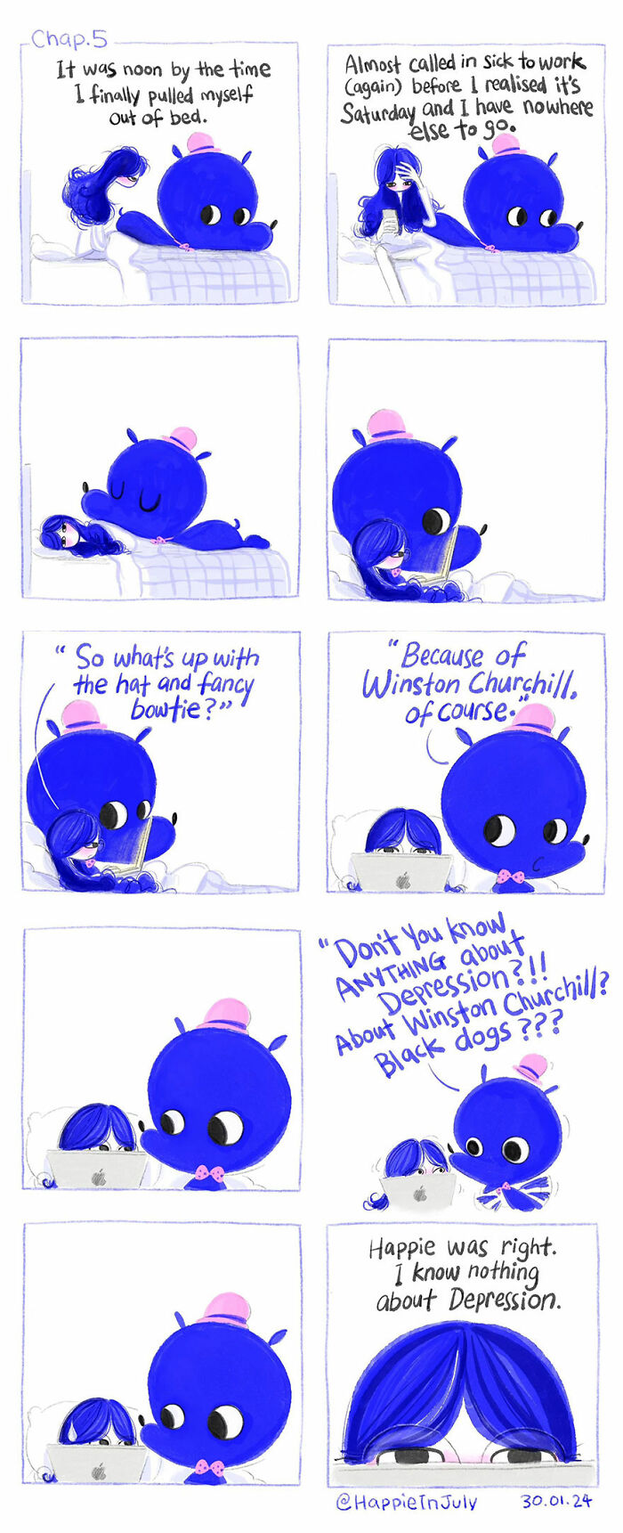 I Created A Webcomic About A Depression Named Happie And A Girl Named July, And How They Learn To Live With Each Other