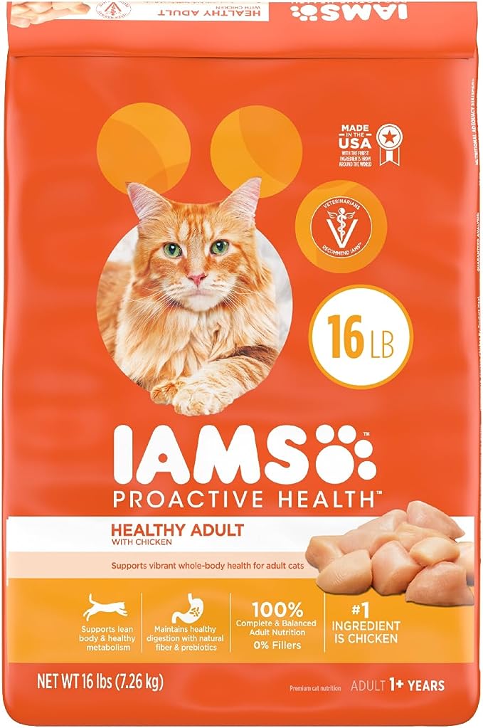 IAMS Proactive Health cat food for indoor cats, healthy adult formula, 16 lb bag.